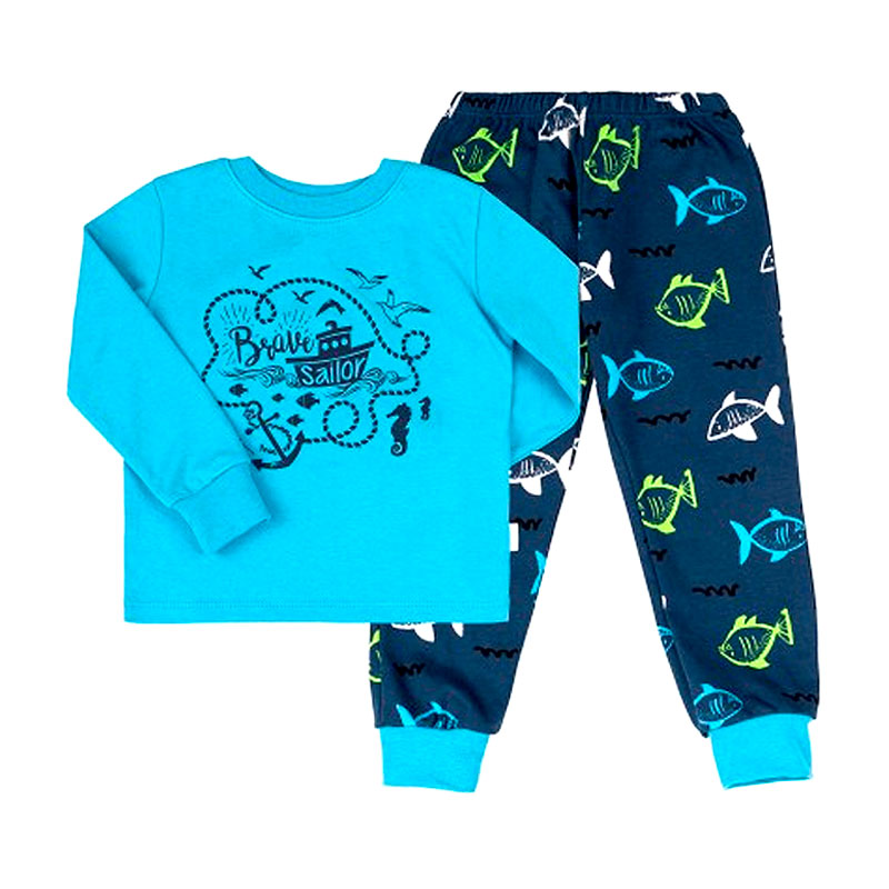 Піжамка Bembi дитяча універсальна, лонгслів зі штанами,блакитна з малюнком, р.104 (ПЖ53 4Z1) large popup