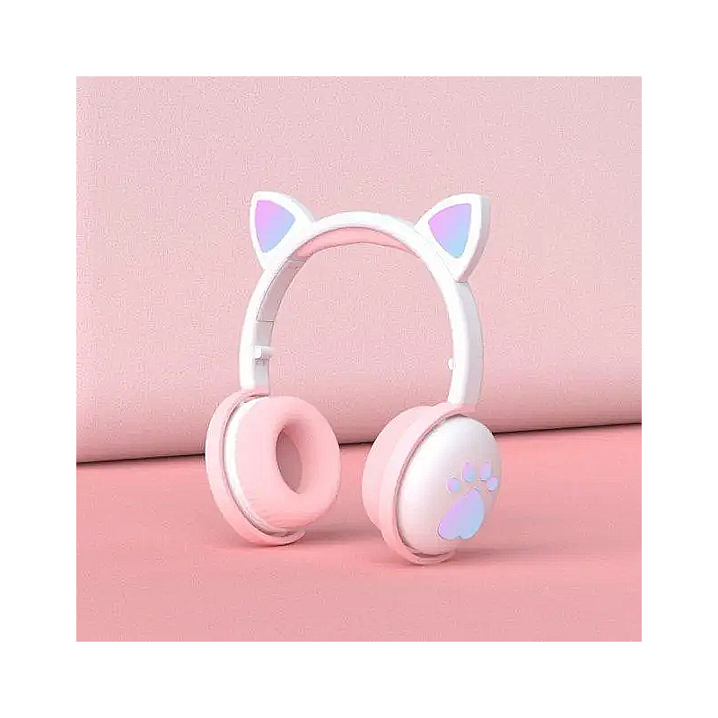 Дитячі бездротові навушники з котячими вушками і LED підсвічуванням, біла пудра (56653) large popup