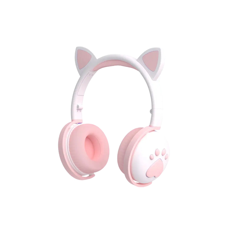 Дитячі бездротові навушники з котячими вушками і LED підсвічуванням, біла пудра (56653) large popup