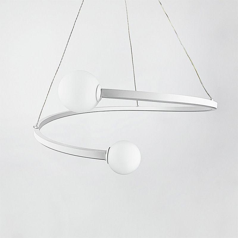 Дизайнерська біла LED люстра Ring з 2 білими плафонами large popup