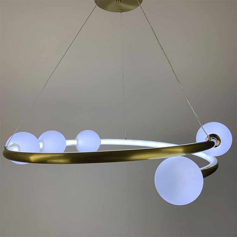 Дизайнерська золота LED люстра з акриловими кульками large popup