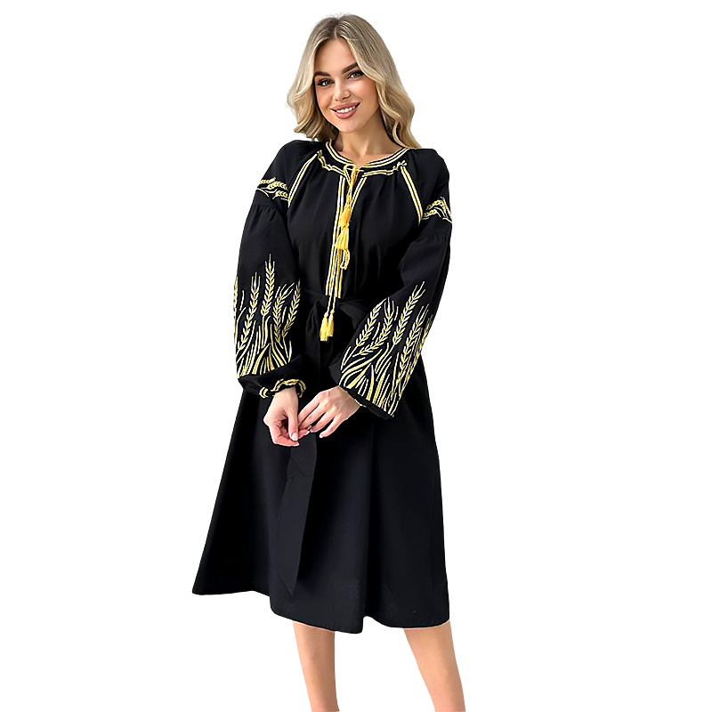 Етнічна сукня sofi_dream "Жито" з поясом, чорний, р. L (5683) large popup