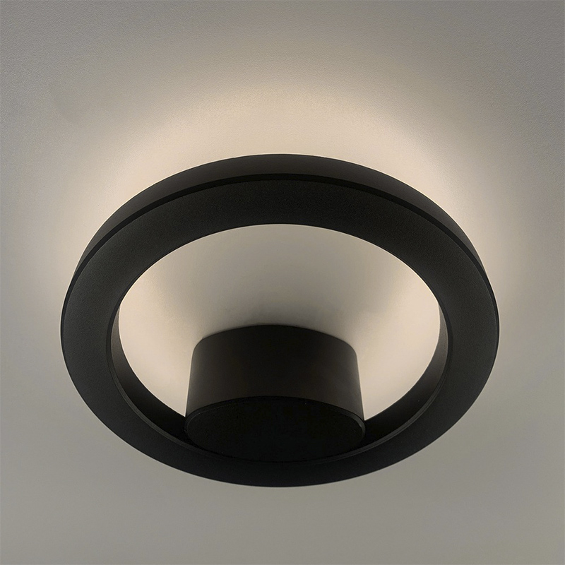 Фасадний чорний світильник круглої форми large popup
