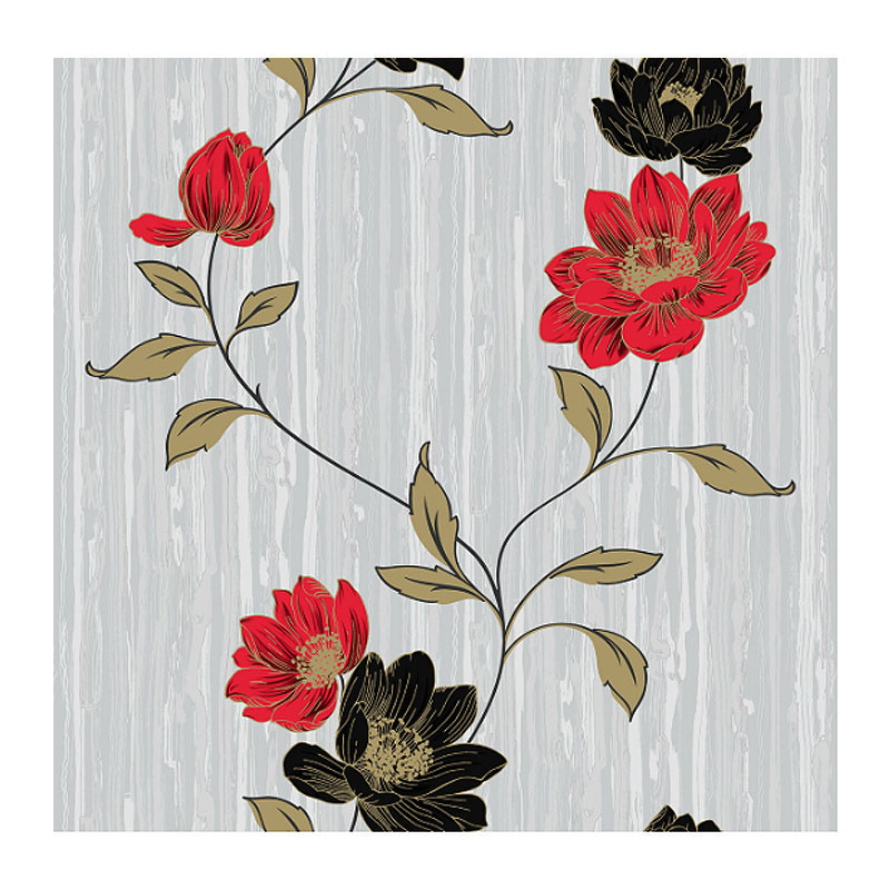 Шпалери Kontinent, Естель, сірий фон червоні квіти, сімплекс, 5.32м²*10.05м*53см (1382)МП thumbnail popup