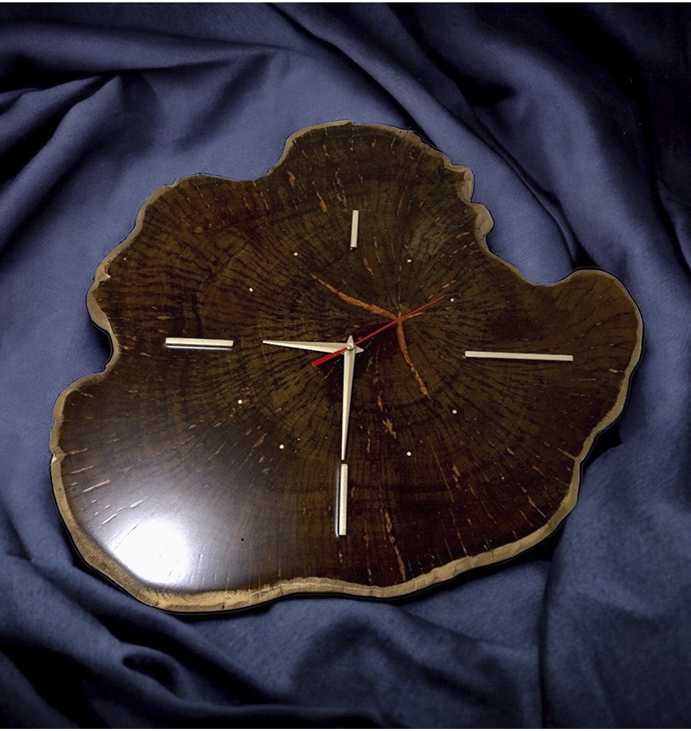 Годинник настінний 'Natural' із натурального дерева та епоксидної смоли, 45см*18мм. (CN-04) large popup