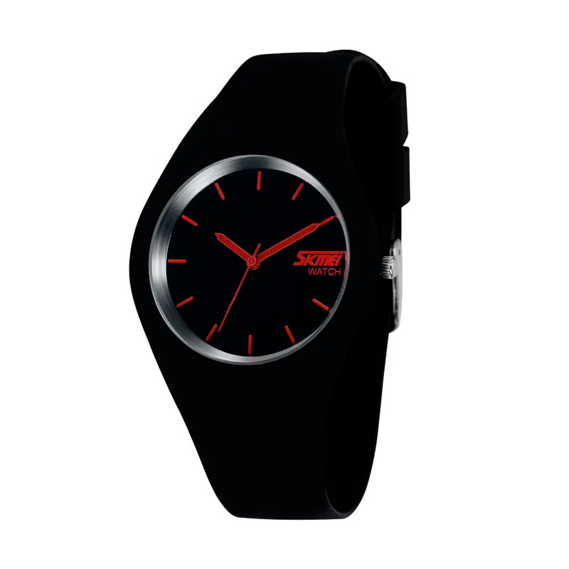 Годинник Skmei 9068 rubber чорний з червоним жіночий класичний (9068 black red) large popup