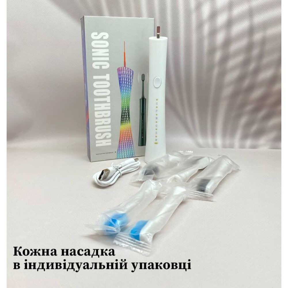 Електрична зубна щітка акумуляторна звукова з 5 насадками Wi XBН168. Біла large popup