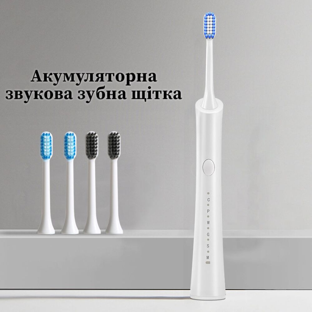 Електрична зубна щітка акумуляторна звукова з 5 насадками Wi XBН168. Біла large popup