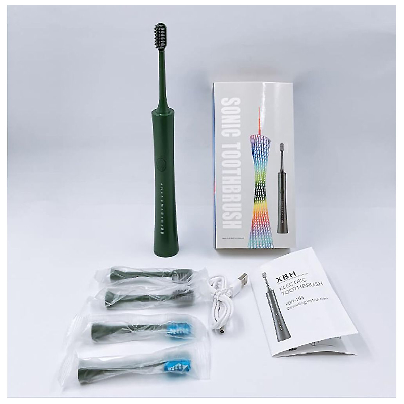 Електрична зубна щітка акумуляторна звукова з 5 насадками Wi XBН168. Хакі large popup