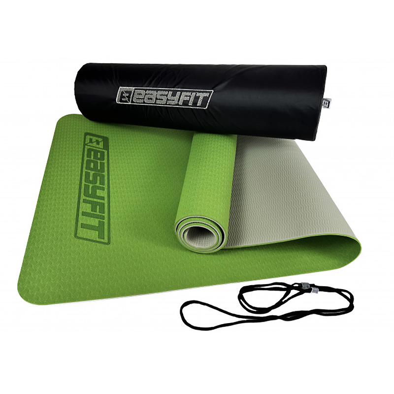 Килимок для йоги та фітнесу EasyFit TPE TC 6 мм двошаровий зелений із сірим   Чохол large popup