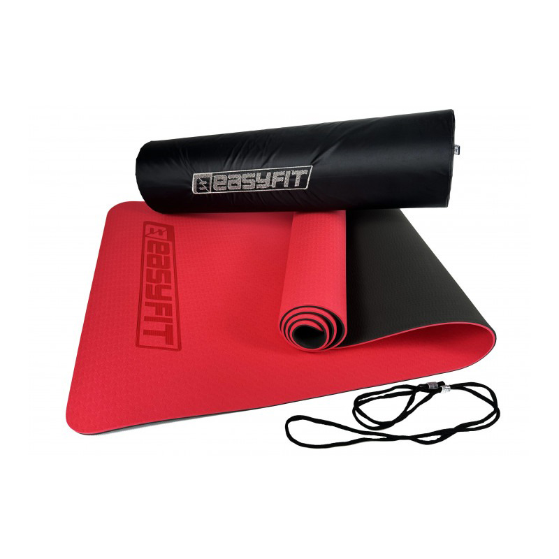 Килимок для йоги та фітнесу EasyFit TPE TC 6 мм двошаровий Червоний-чорний Чохол
 large popup