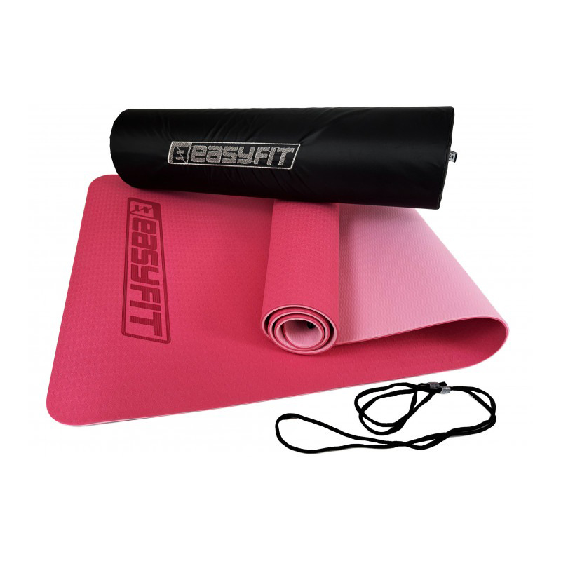 Килимок для йоги та фітнесу EasyFit TPE TC 6 мм двошаровий Рожевий-світло-рожевий Чохол
 large popup