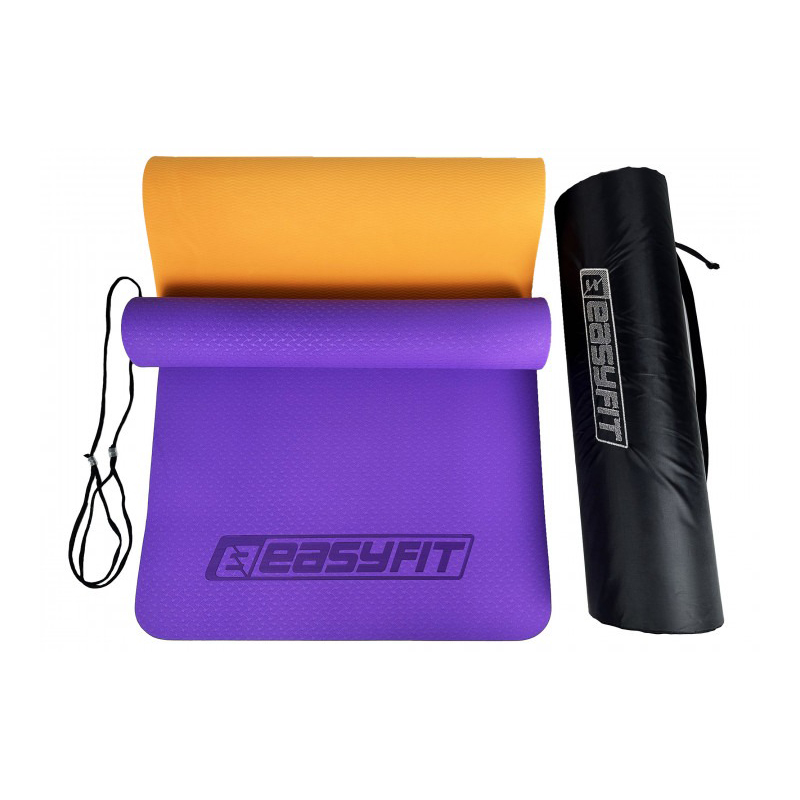 Килимок для йоги та фітнесу EasyFit TPE TC 6 мм двошаровий Фіолетовий-помаранчевий Чохол
 large popup