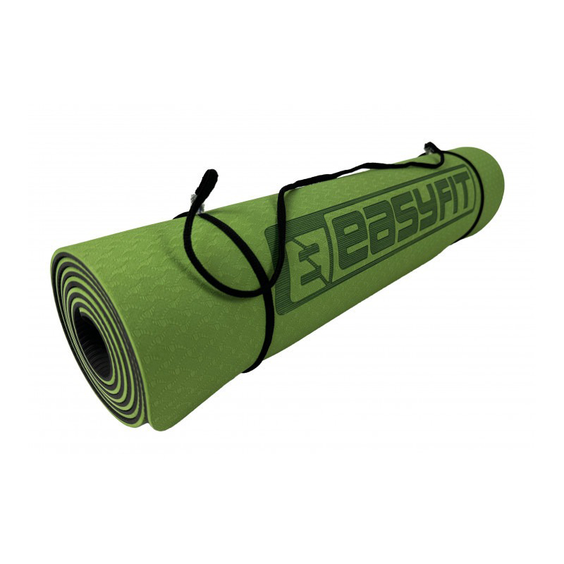 Килимок для йоги та фітнесу EasyFit TPE TC 6 мм двошаровий Зелений-чорний Чохол
 large popup