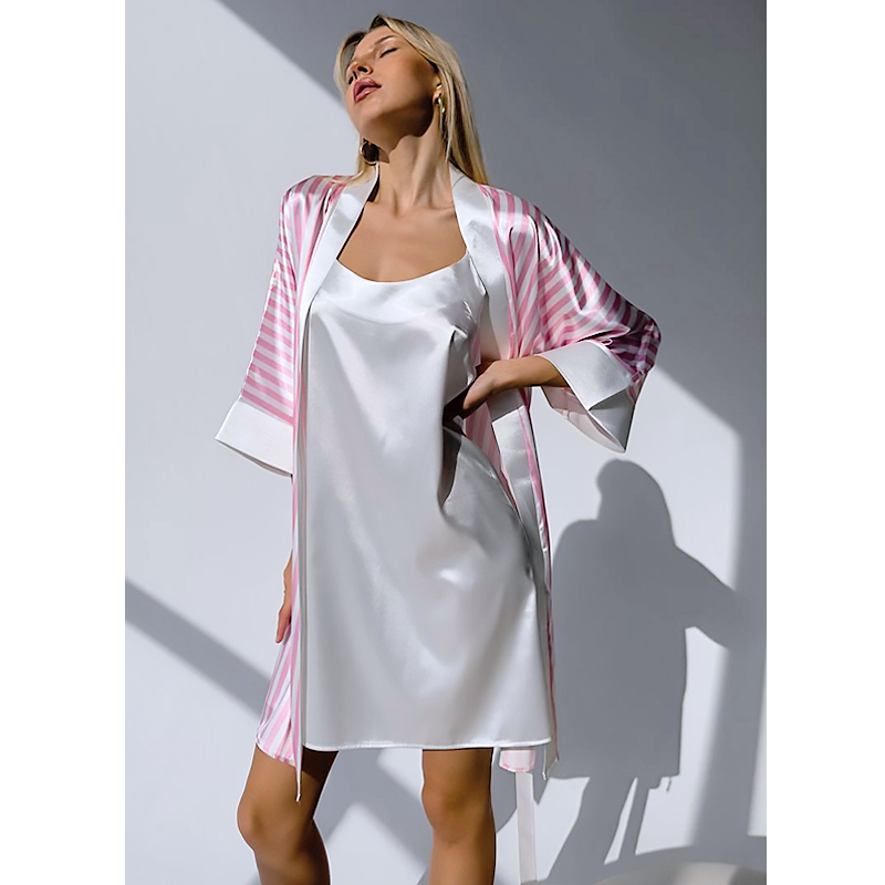Комплект для дому Domino Victoria's Secret сорочка та халат з шовку, біло-рожевий, р.XL (1149) large popup