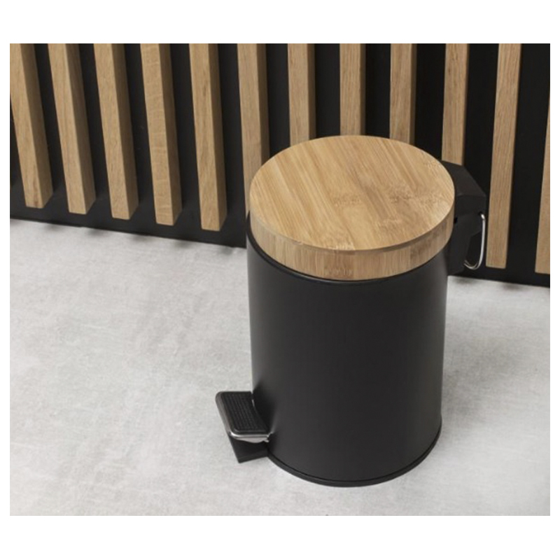 Корзина (кошик) для сміття Yoka, CH.BIN-BLK, окремостояча, чорна, нержавіюча сталь, бамбук large popup
