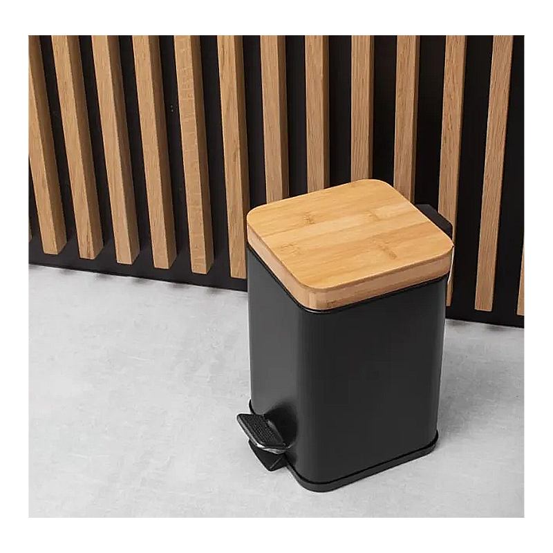 Корзина (кошик) для сміття Yoka, CH.SIDO-BLK, окремостояча, чорна, нержавіюча сталь, бамбук large popup