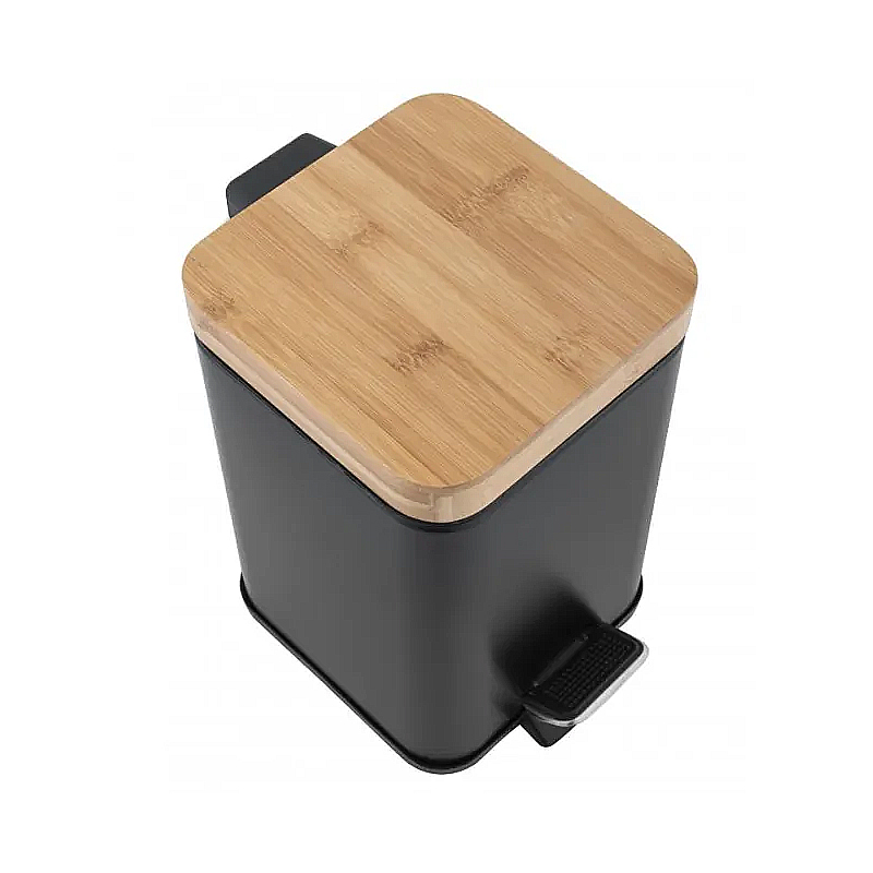 Корзина (кошик) для сміття Yoka, CH.SIDO-BLK, окремостояча, чорна, нержавіюча сталь, бамбук large popup