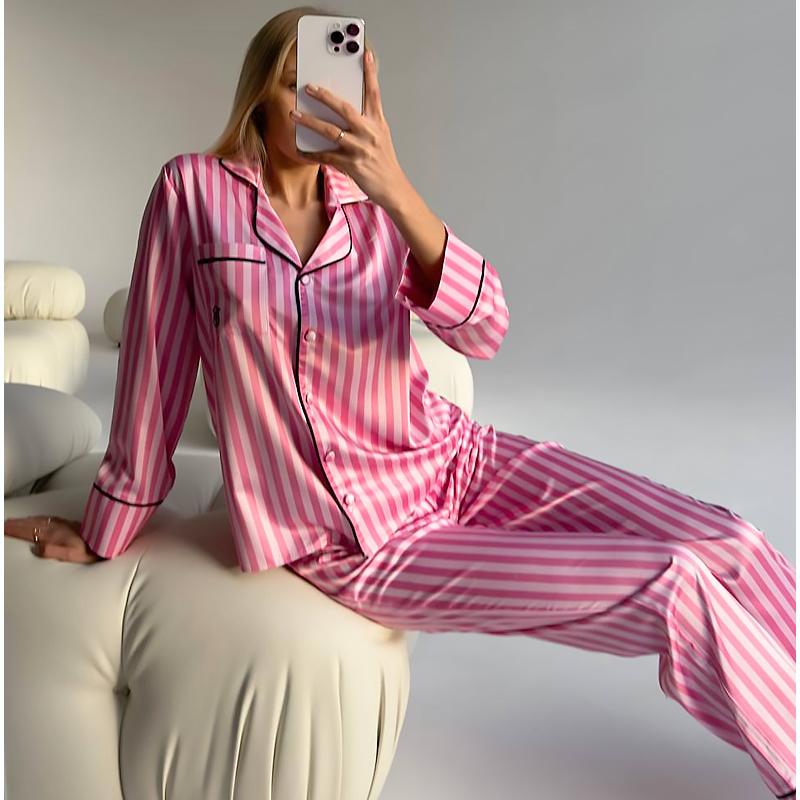 Костюм для дому Domino Victoria's Secret з шовку, рожевий в смужку, р.L (1163) large popup