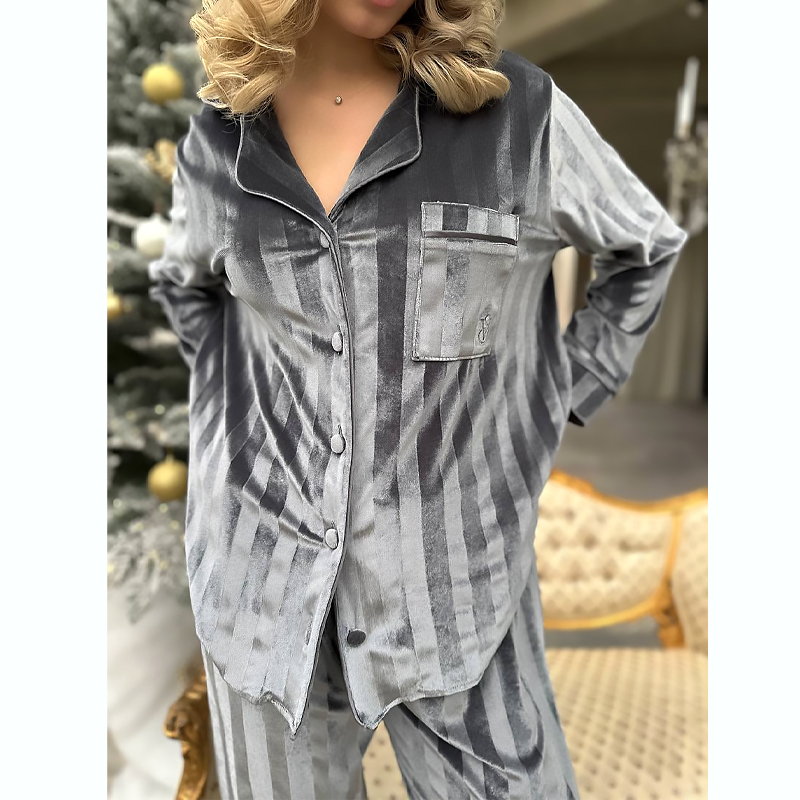 Костюм для дому Domino Victoria's Secret бархат, сірий в смужку, р.XL (1160) large popup