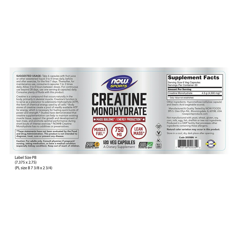 Креатин NOW Foods Creatine Monohydrate 750 mg 120 caps large popup