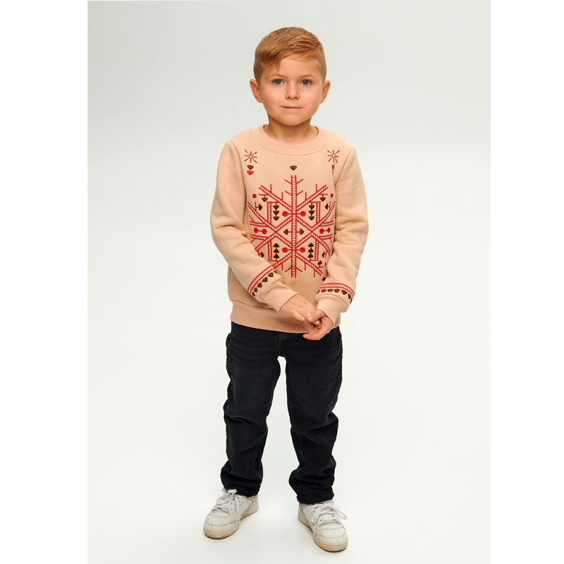 Світшот Ukrglamour для хлопчика різдвяний з вишивкою орнаменту, бежевий, р.104 (UKRH-6644) large popup