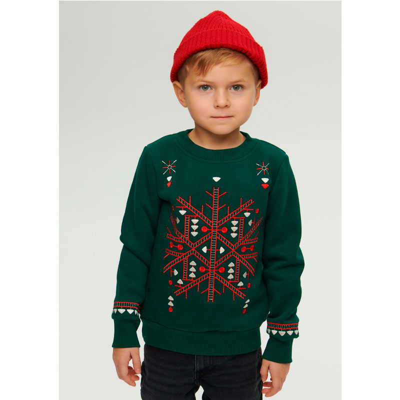 Світшот Ukrglamour для хлопчика різдвяний з вишивкою орнаменту, зелений, р.116 (UKRD-6645) large popup