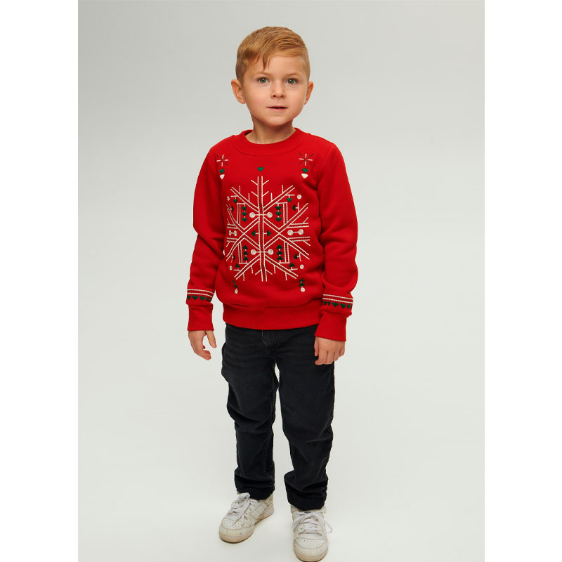 Світшот Ukrglamour для хлопчика різдвяний з вишивкою орнаменту, червоний, р.128 (UKRD-6646) large popup