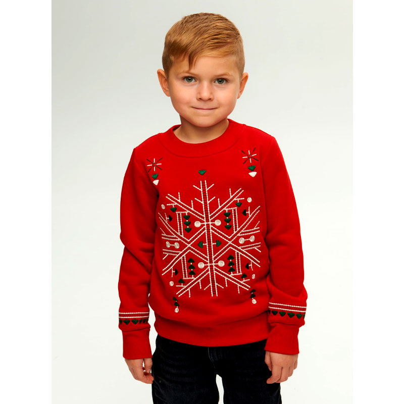 Світшот Ukrglamour для хлопчика різдвяний з вишивкою орнаменту, червоний, р.146 (UKRD-6646) large popup