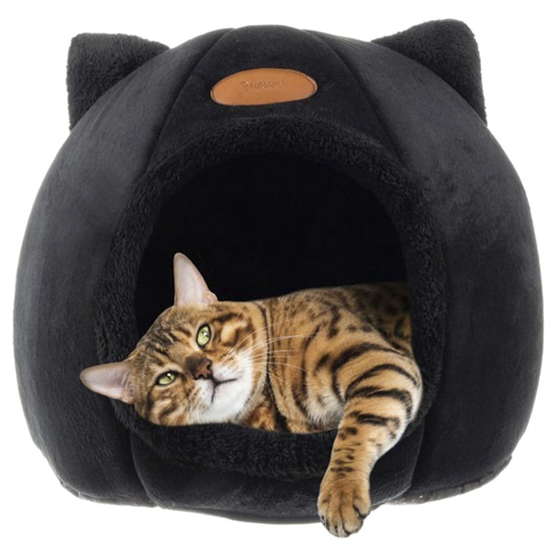 Лежанка Будиночок для кішки чорний, круглий Purlov 21947 large popup