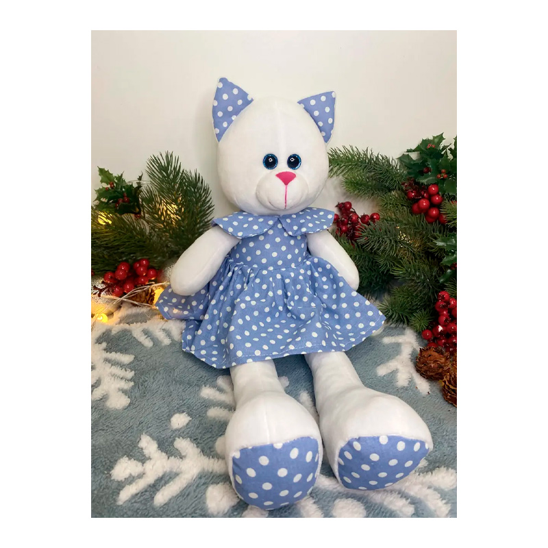 М'яка іграшка котик у платті, білий в блакитній сукні, 35 см, (М015/05) large popup