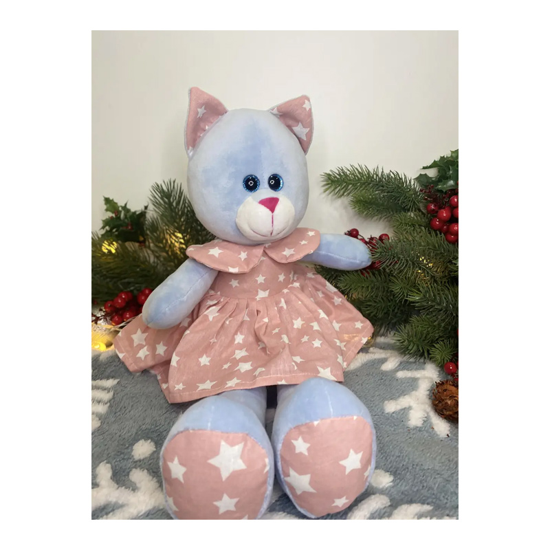 М'яка іграшка котик у платті, блакитний в рожевій сукні, 50 см, (М015/14) large popup