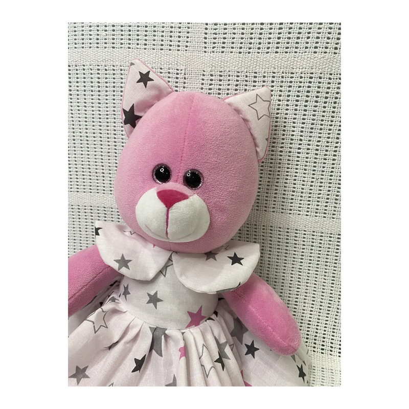 М'яка іграшка котик у платті, рожевий в білій сукні, 35 см, (М015/07) large popup