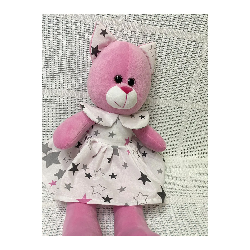 М'яка іграшка котик у платті, рожевий в білій сукні, 35 см, (М015/07) large popup