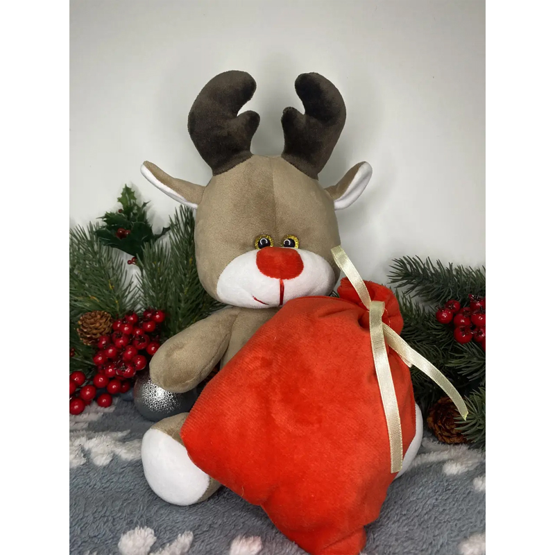 М’яка іграшка різдвяний олень з мішком, бежевий, 29 см, (М011/0) large popup