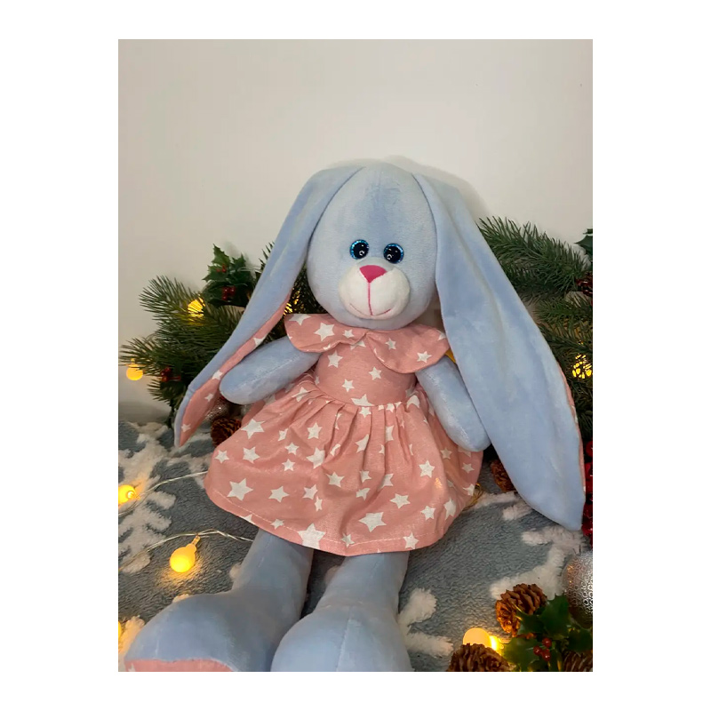 М'яка іграшка зайчик у платті,блакитний в рожевій сукні, 50 см, (М014/17) large popup