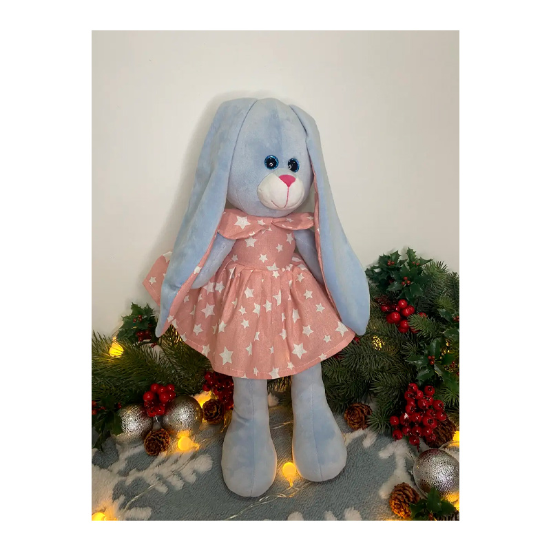 М'яка іграшка зайчик у платті,блакитний в рожевій сукні, 50 см, (М014/17) large popup
