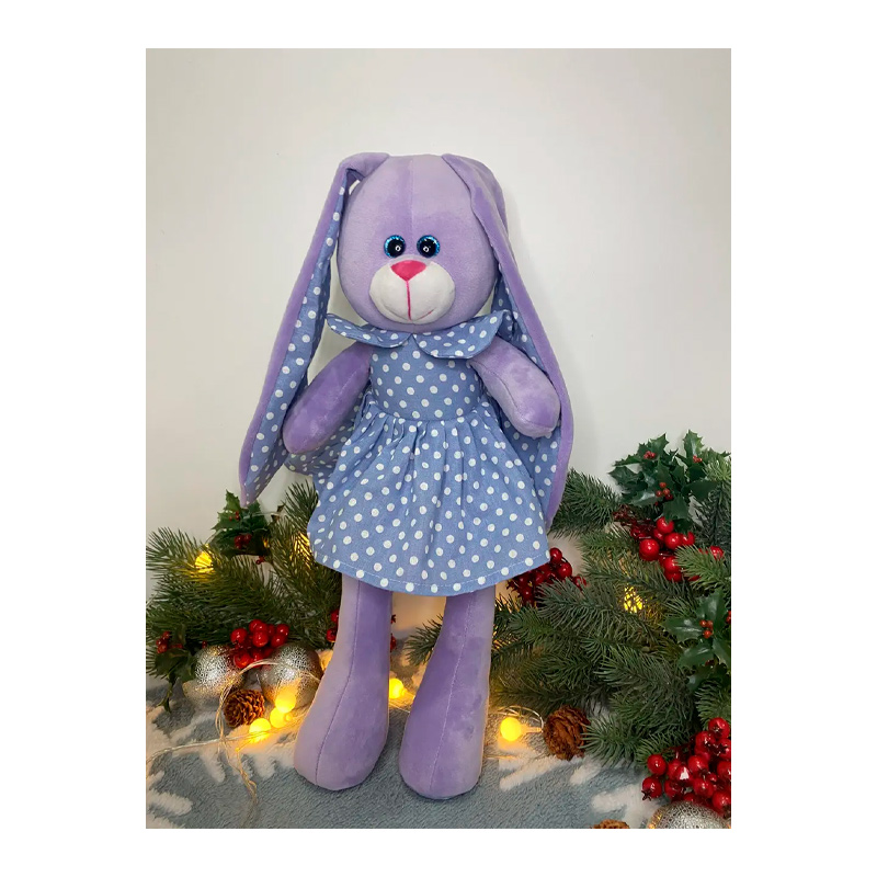 М'яка іграшка зайчик у платті, лавандовий в блакитній сукні, 35 см, (М014/06) large popup