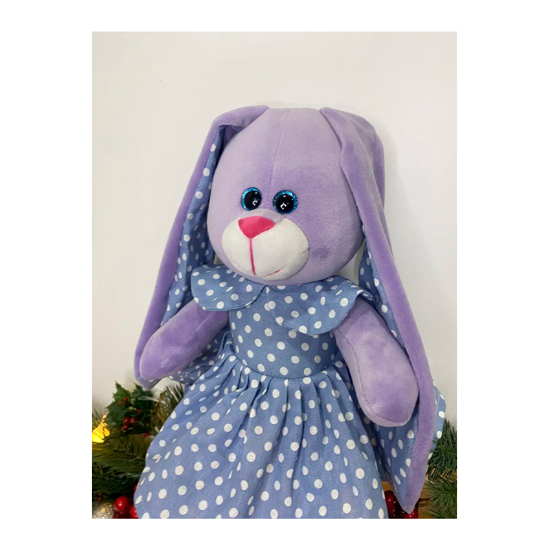 М'яка іграшка зайчик у платті, лавандовий в блакитній сукні, 35 см, (М014/06) large popup