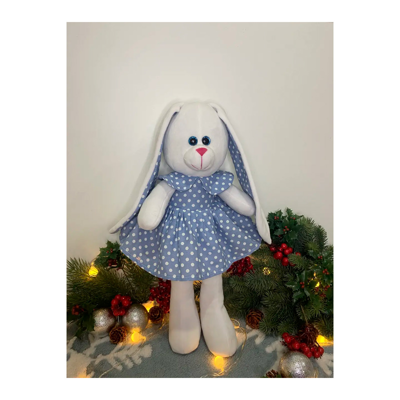 М'яка іграшка зайчик у платті, молочний в блакитній сукні, 50 см, (М014/18) large popup