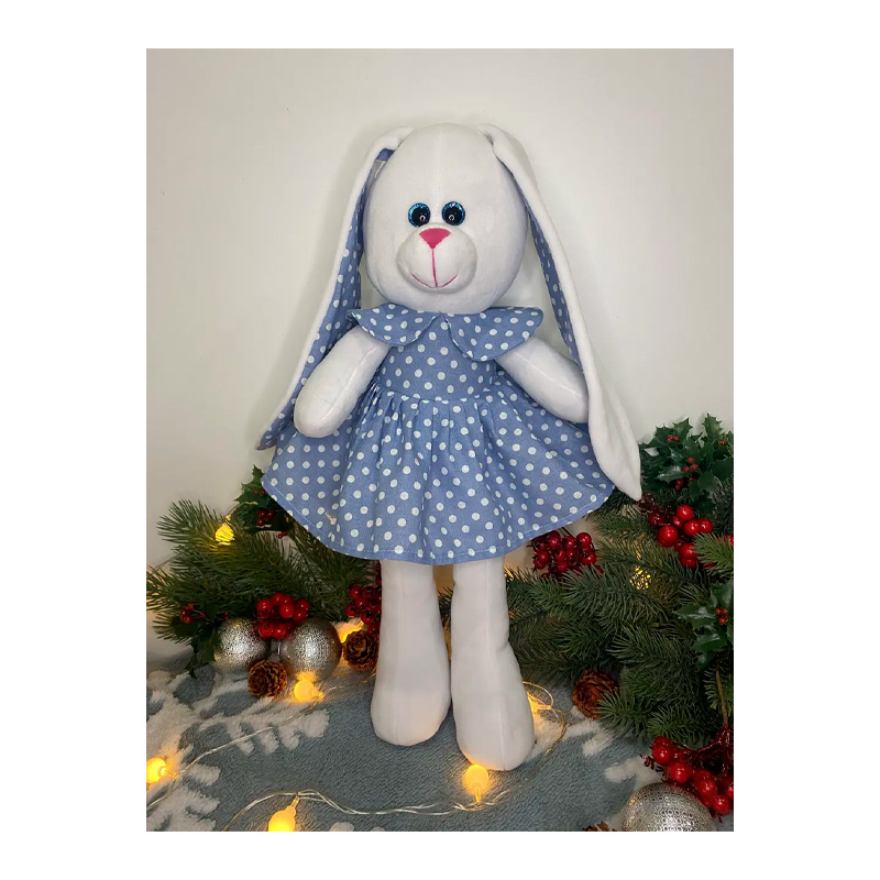 М'яка іграшка зайчик у платті, молочний в блакитній сукні, 50 см, (М014/18) large popup