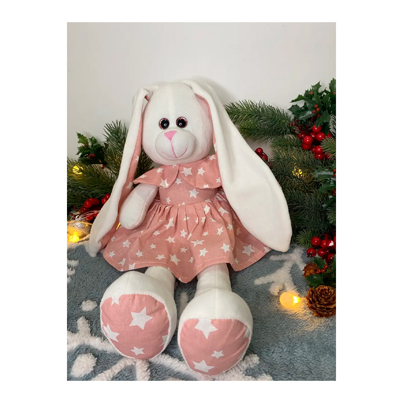 М'яка іграшка зайчик у платті, молочний в рожевій сукні, 35 см, (М014/05) large popup