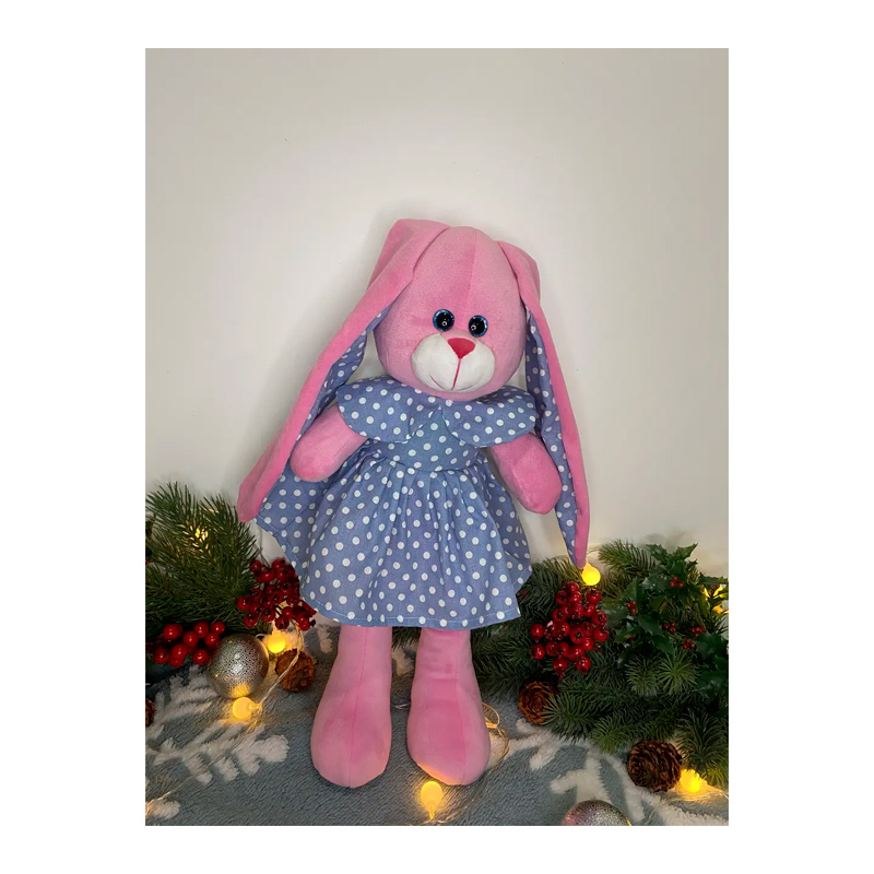 М'яка іграшка зайчик у сукні, рожевий в блакитній сукні, 50 см, (М014/14) large popup