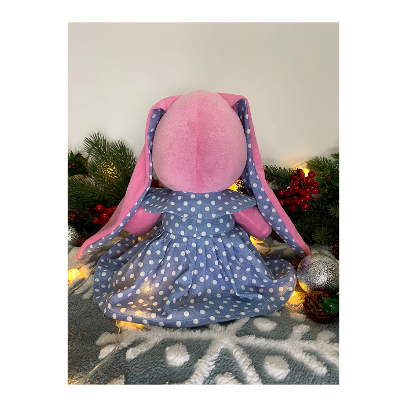 М'яка іграшка зайчик у сукні, рожевий в блакитній сукні, 50 см, (М014/14) large popup