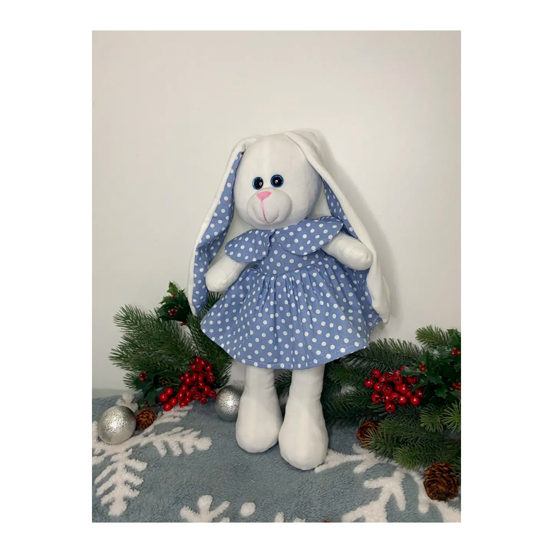 М'яка іграшка зайчик в сукні, білий в блакиній сукні, 50 см, (М014/13) large popup