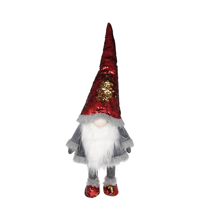М'яка новорічна іграшка Гном, 81см, колір - сірий з червоним у паєтках large popup