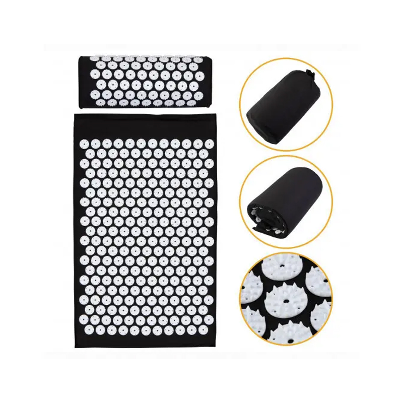 Масажний килимок Easyfit з подушкою (аплікатор Кузнєцова) Чорний з білим large popup