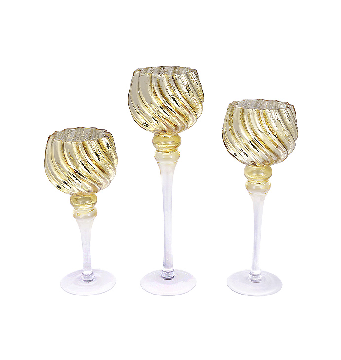 Набір (3 шт) скляних свічників, 30/35/40см, колір - шампань large popup