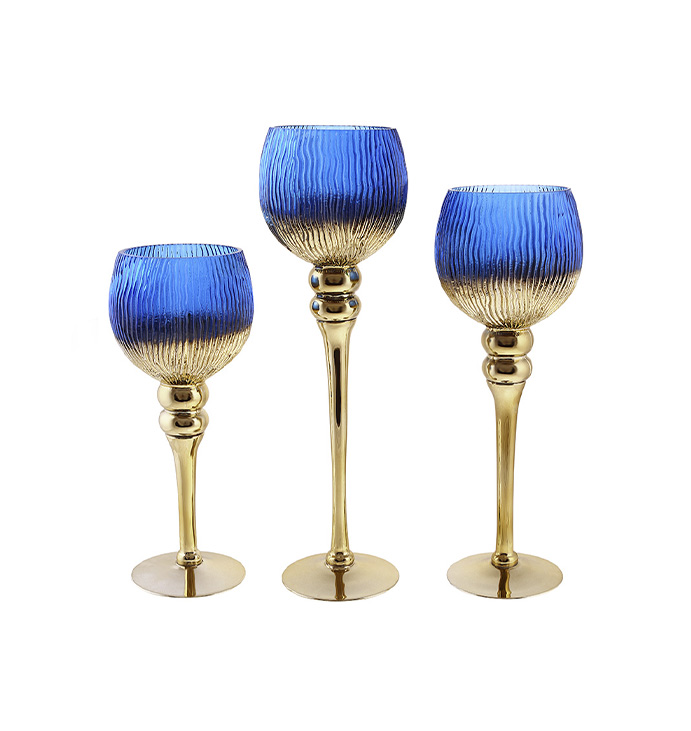 Набір (3 шт) скляних свічників, 30/35/40см, колір - синій із сапфіром large popup
