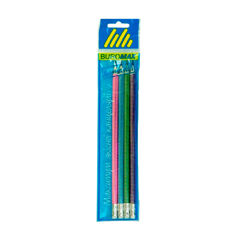 Набір олівців графітових HB, SILVER LINE асорті, з гумкою, за 4 шт. на блістері (BM.8522) large popup